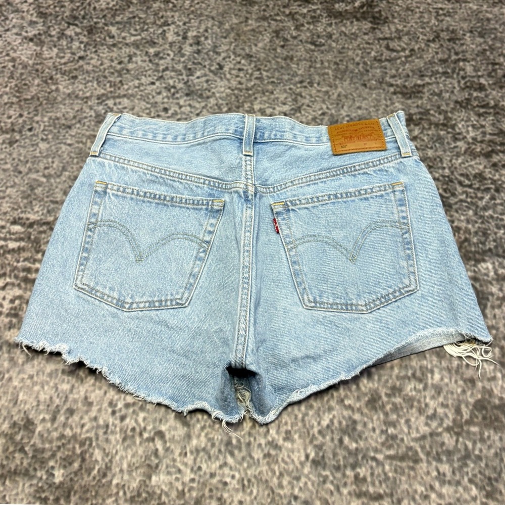 Levi's 501 Premium Shorts Denim Womens 30 Blue Button Fly Frayed Mini